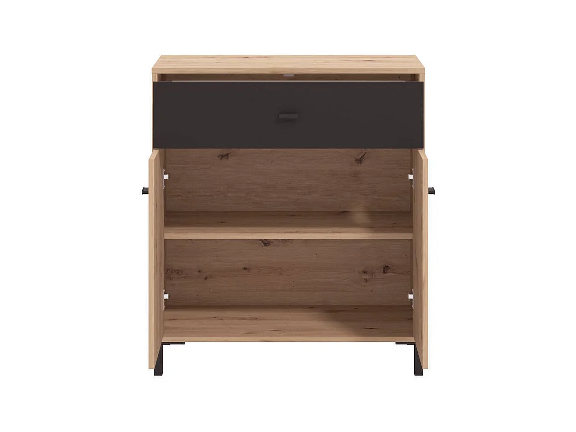 Aparador Auxiliar 80 cm – Color Roble Artisan y Negro, con Efecto Alistonado, 80x40x90 cm, Melamina Resistente, Tiradores y Patas en PVC, Formato KIT