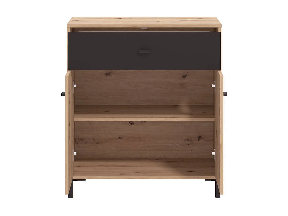 Aparador Auxiliar 80 cm – Color Roble Artisan y Negro, con Efecto Alistonado, 80x40x90 cm, Melamina Resistente, Tiradores y Patas en PVC, Formato KIT