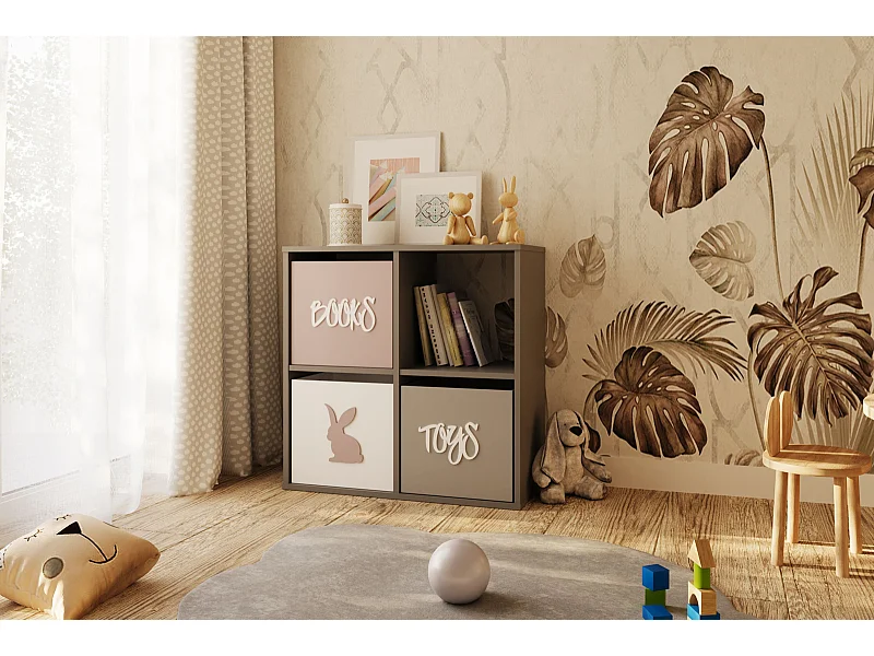 Mueble Estantería 2x2 Gris – Estilo Nórdico – Ideal para Salón, Dormitorio u Oficina