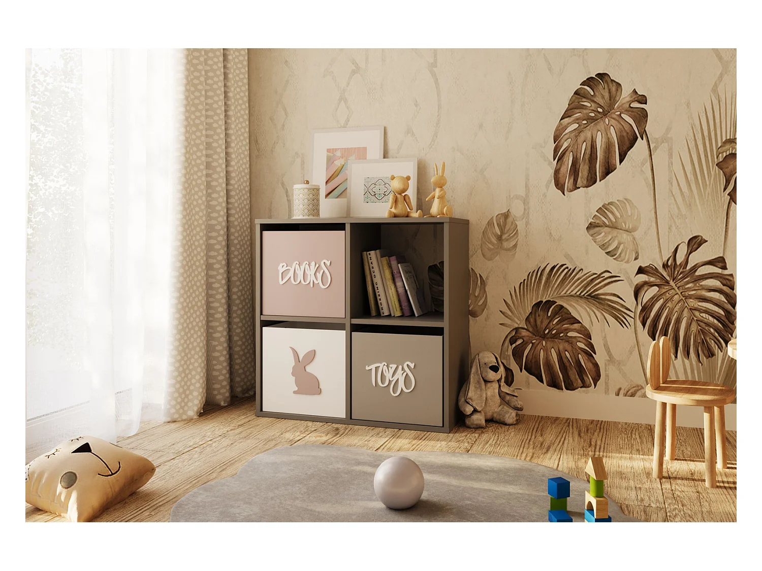 Mueble Estantería 2x2 Gris – Estilo Nórdico – Ideal para Salón, Dormitorio u Oficina