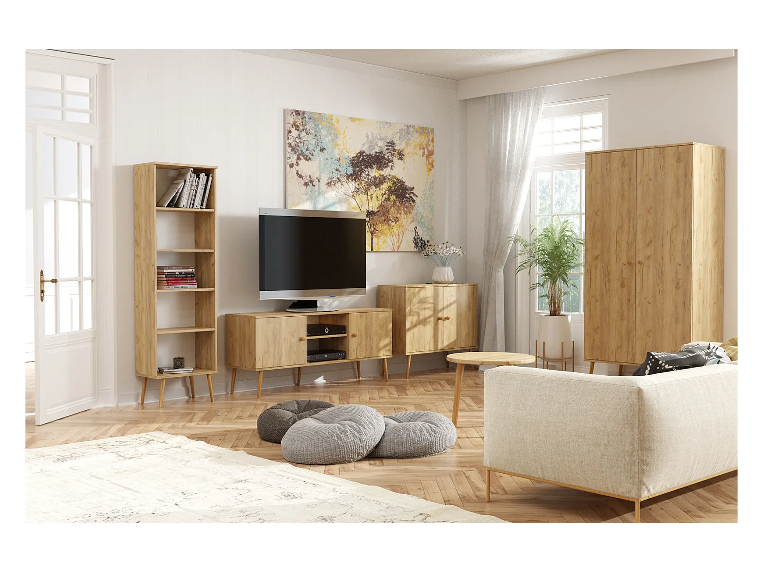 Estantería Escandinava Color Roble con Patas de Madera – 180x40x32 cm – Ideal para Salón o Dormitorio