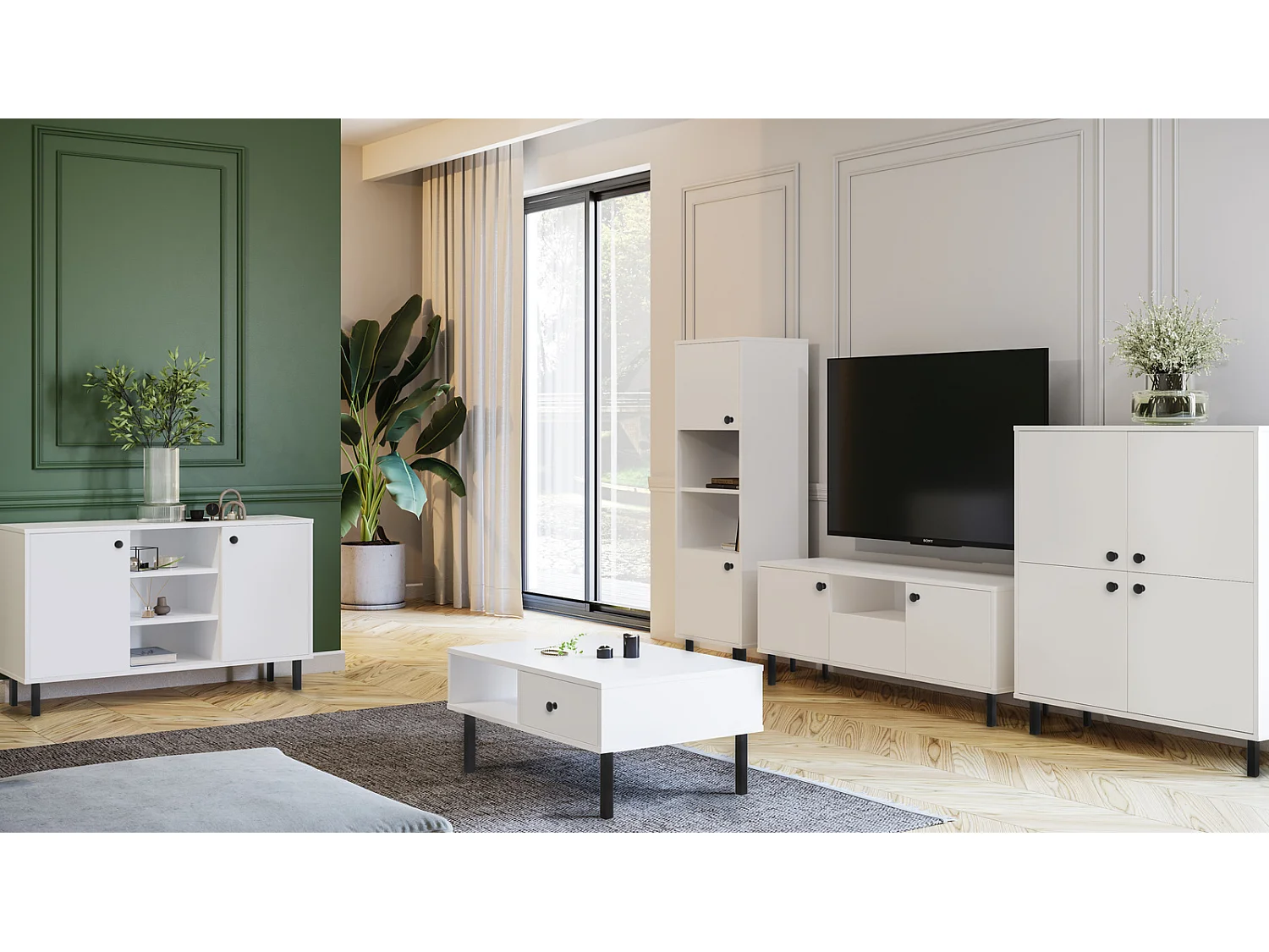 Estantería Columna 153x50x40 cm Color Blanco – Con 2 Puertas y Estantes Abiertos, Diseño Elegante y Funcional para Salón o Despacho