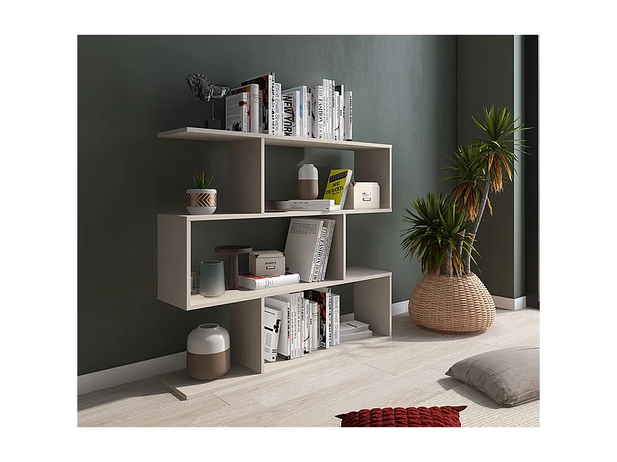 Meyvaser Librería Estantería Asimétrica baja Para Salón de Madera Color Beige 96,3x110x24,6 cm