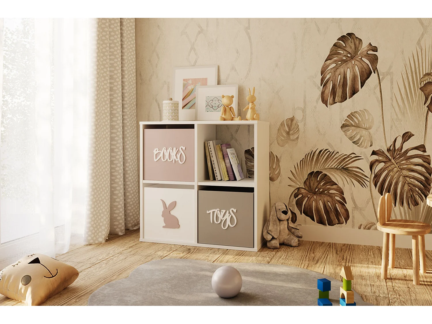 Mueble Estantería 2x2 Blanco – Estilo Nórdico – Ideal para Salón, Dormitorio u Oficina