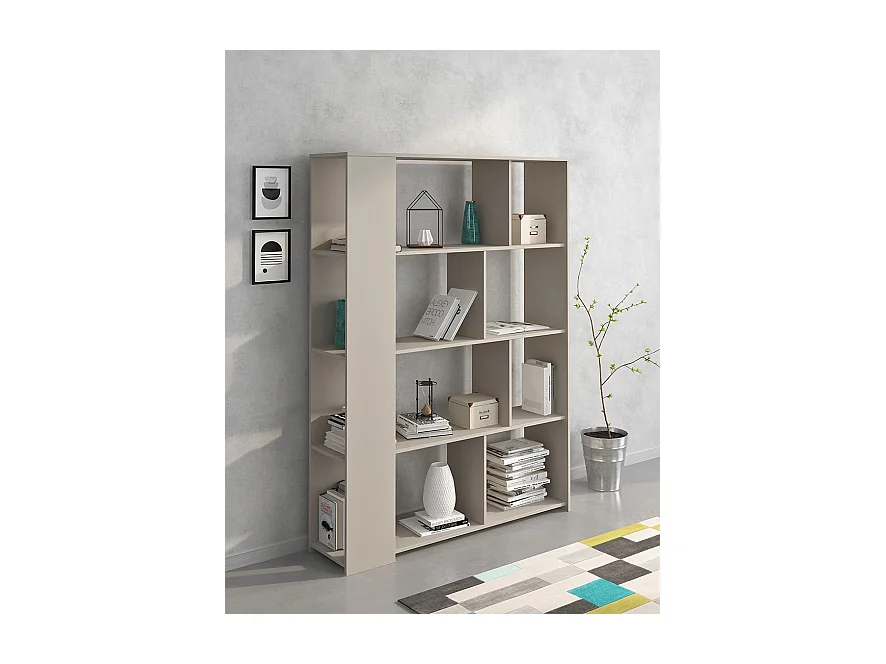 Estantería Decorativa, Librería, Separador Ambientes, Acabado en Color Beige, Medidas: 176 cm (Alto) x 129 cm (Ancho) x 33 cm (Fondo) – Meyvaser