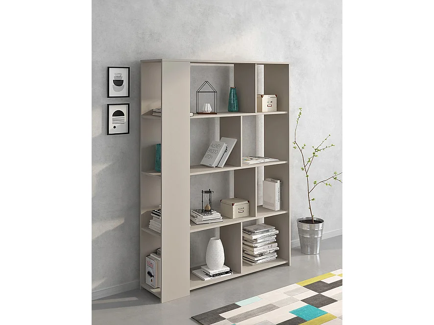 Estantería Decorativa, Librería, Separador Ambientes, Acabado en Color Beige, Medidas: 176 cm (Alto) x 129 cm (Ancho) x 33 cm (Fondo) – Meyvaser
