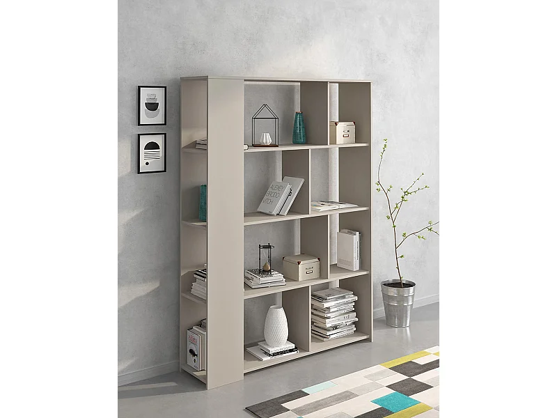 Estantería Decorativa, Librería, Separador Ambientes, Acabado en Color Beige, Medidas: 176 cm (Alto) x 129 cm (Ancho) x 33 cm (Fondo) – Meyvaser