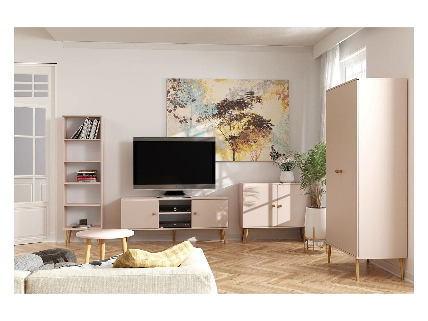 Estantería Escandinava Color Macchiato con Patas de Madera – 180x40x32 cm – Ideal para Salón o Dormitorio