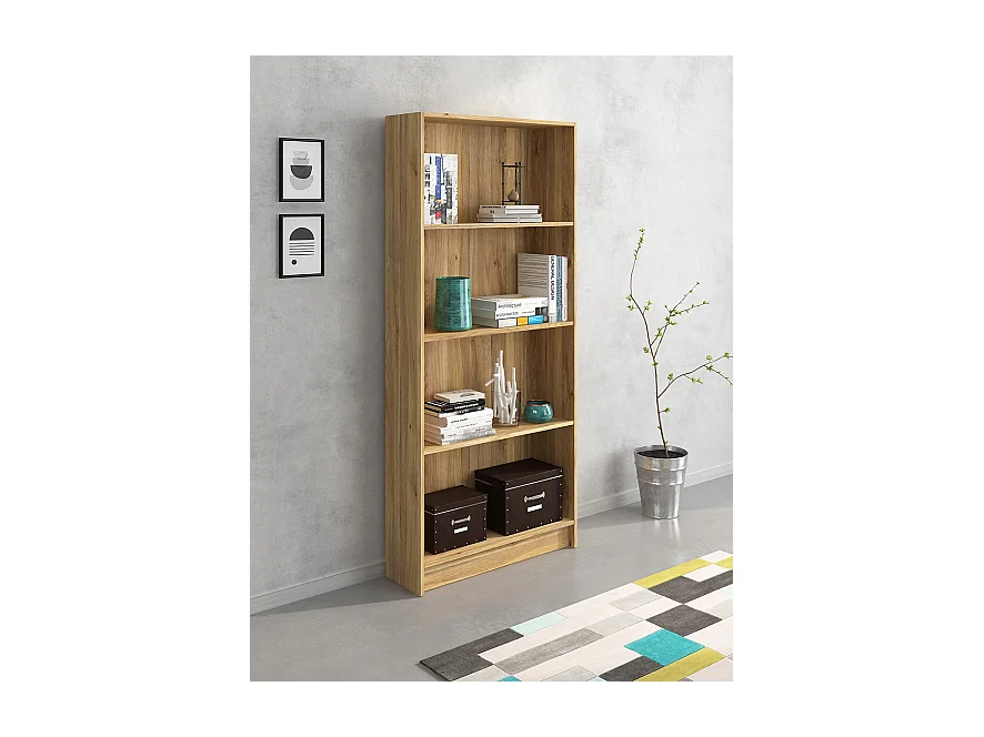 Meyvaser Librería estantería con cuatro baldas en madera color Mauvella para salón 180x80x24,5 cm