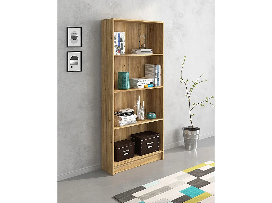 Meyvaser Librería estantería con cuatro baldas en madera color Mauvella para salón 180x80x24,5 cm