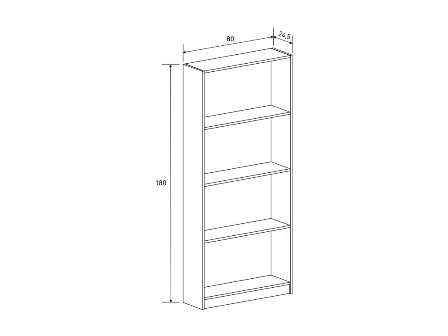 Meyvaser Librería estantería con cuatro baldas en madera color Mauvella para salón 180x80x24,5 cm