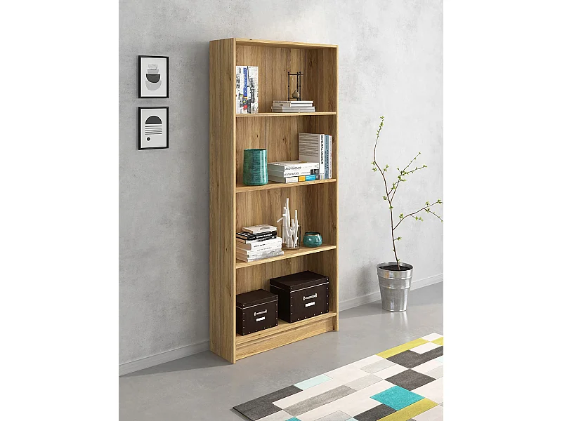 Meyvaser Librería estantería con cuatro baldas en madera color Mauvella para salón 180x80x24,5 cm