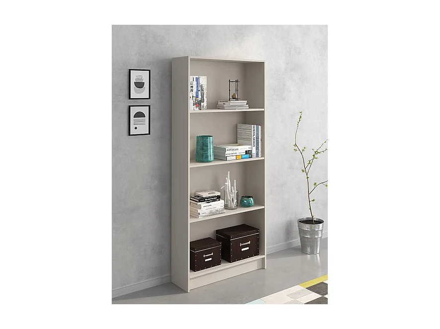 Meyvaser Librería estantería con cuatro baldas en madera color Beige para salón 180x80x24,5 cm