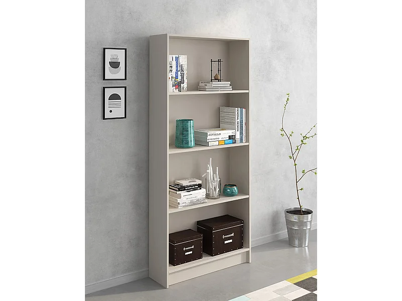 Meyvaser Librería estantería con cuatro baldas en madera color Beige para salón 180x80x24,5 cm