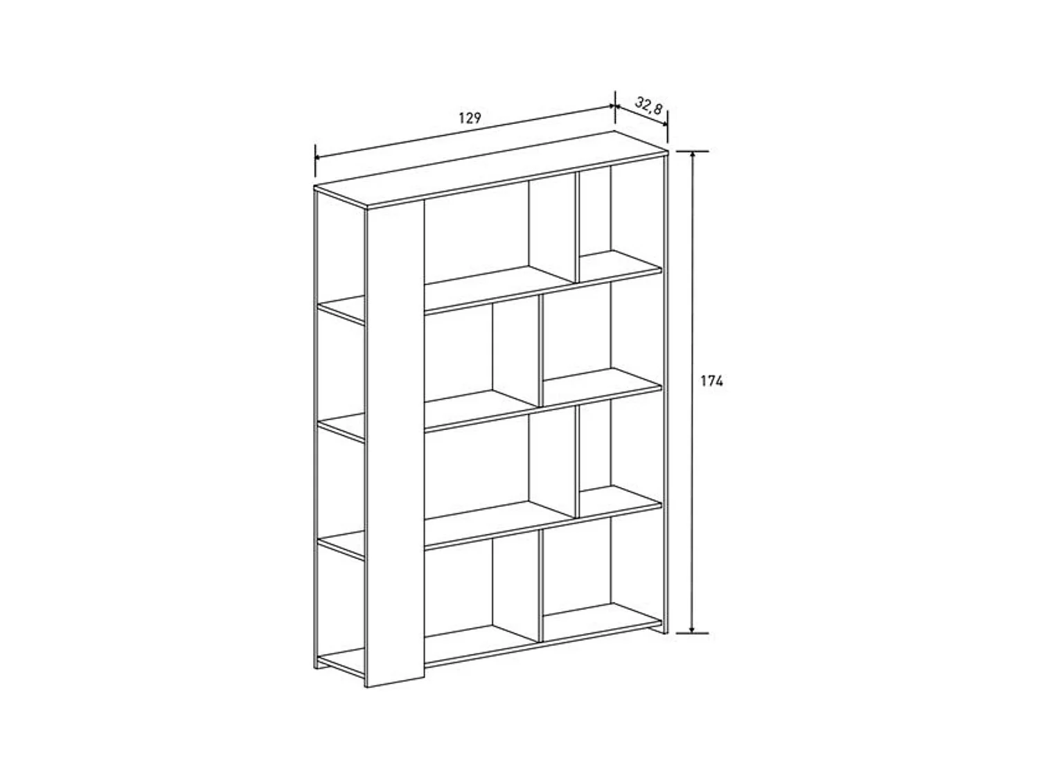 Estantería Decorativa, Librería, Separador Ambientes, Acabado en Mauvella-rayas, Medidas: 174 cm (Alto) x 129 cm (Ancho) x 32,8 cm (Fondo) – Meyvaser