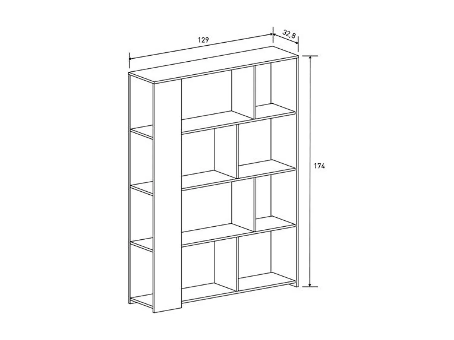 Estantería Decorativa, Librería, Separador Ambientes, Acabado en Mauvella-rayas, Medidas: 174 cm (Alto) x 129 cm (Ancho) x 32,8 cm (Fondo) – Meyvaser