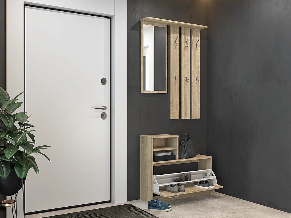 Armario Zapatero Color Roble Sonoma de 85x180x24 cm  – Diseño Moderno y Estrecho para Recibidor o Pasillo