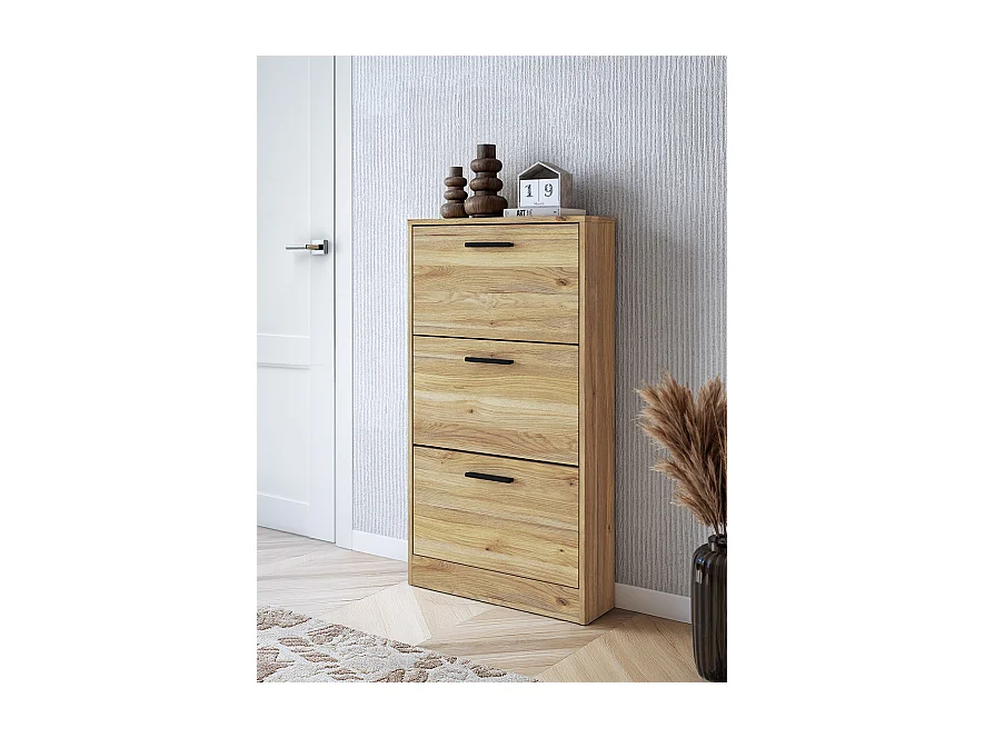 Meyvaser - Zapatero 3 Puertas, Zapatero Estrecho, Acabado en Color Mauvella, Medidas: 108 cm (Alto) x 60 cm (Ancho) x 17 cm (Fondo)