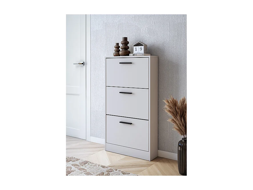 Meyvaser - Zapatero 3 Puertas, Zapatero Estrecho, Acabado en Color Beige, Medidas: 108 cm (Alto) x 60 cm (Ancho) x 17 cm (Fondo)