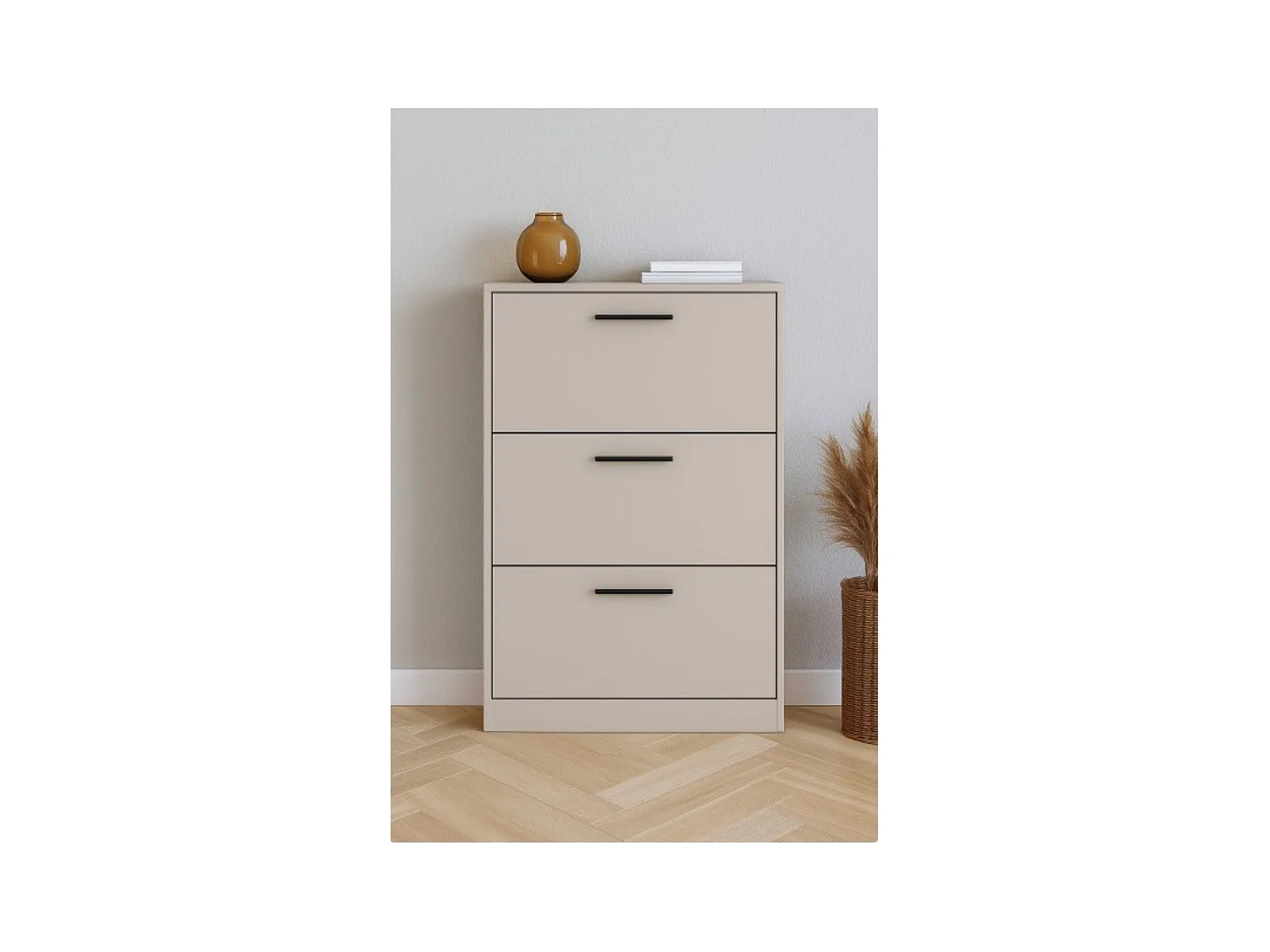 Meyvaser - Zapatero 3 Puertas, Zapatero Estrecho, Acabado en Color Beige, Medidas: 108 cm (Alto) x 60 cm (Ancho) x 17 cm (Fondo)