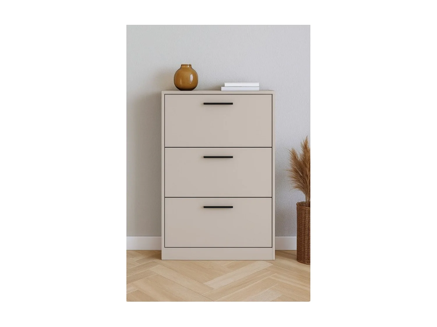 Meyvaser - Zapatero 3 Puertas, Zapatero Estrecho, Acabado en Color Beige, Medidas: 108 cm (Alto) x 60 cm (Ancho) x 17 cm (Fondo)