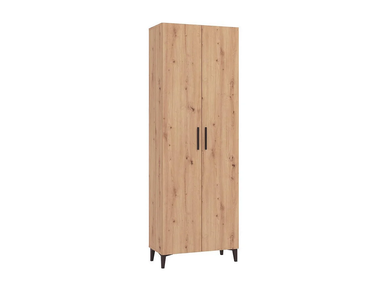 Zapatero de 2 Puertas – 68x35x195 cm, Color Roble Artisan y Blanco Interior, con 5 Baldas Regulables, Patas Altas y Tiradores Negros, Laminado Resiste