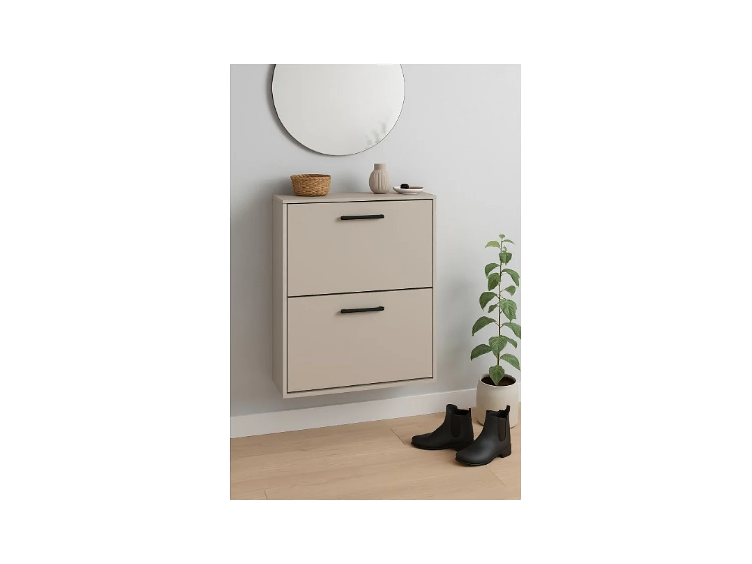 Meyvaser - Zapatero con 2 Puertas, Mueble para Zapatos Estrecho en Color Beige, Medidas: 73 cm (Alto) x 54 cm (Ancho) x 18 cm (Fondo)