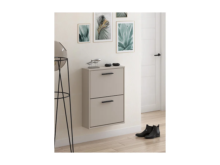 Meyvaser - Zapatero con 2 Puertas, Mueble para Zapatos Estrecho en Color Beige, Medidas: 73 cm (Alto) x 54 cm (Ancho) x 18 cm (Fondo)