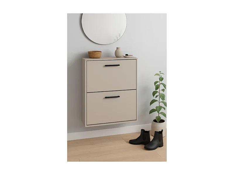 Meyvaser - Zapatero con 2 Puertas, Mueble para Zapatos Estrecho en Color Beige, Medidas: 73 cm (Alto) x 54 cm (Ancho) x 18 cm (Fondo)