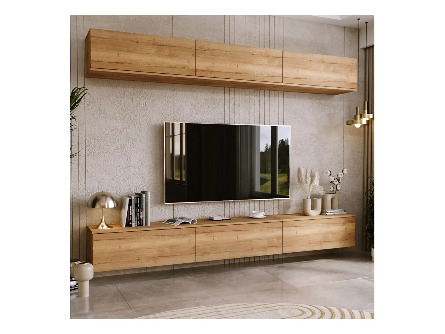 Mueble TV Roble Craft – Montaje Dual (Pared o Suelo) – 80x30x32 cm – Apertura TIP-ON – Estilo Moderno