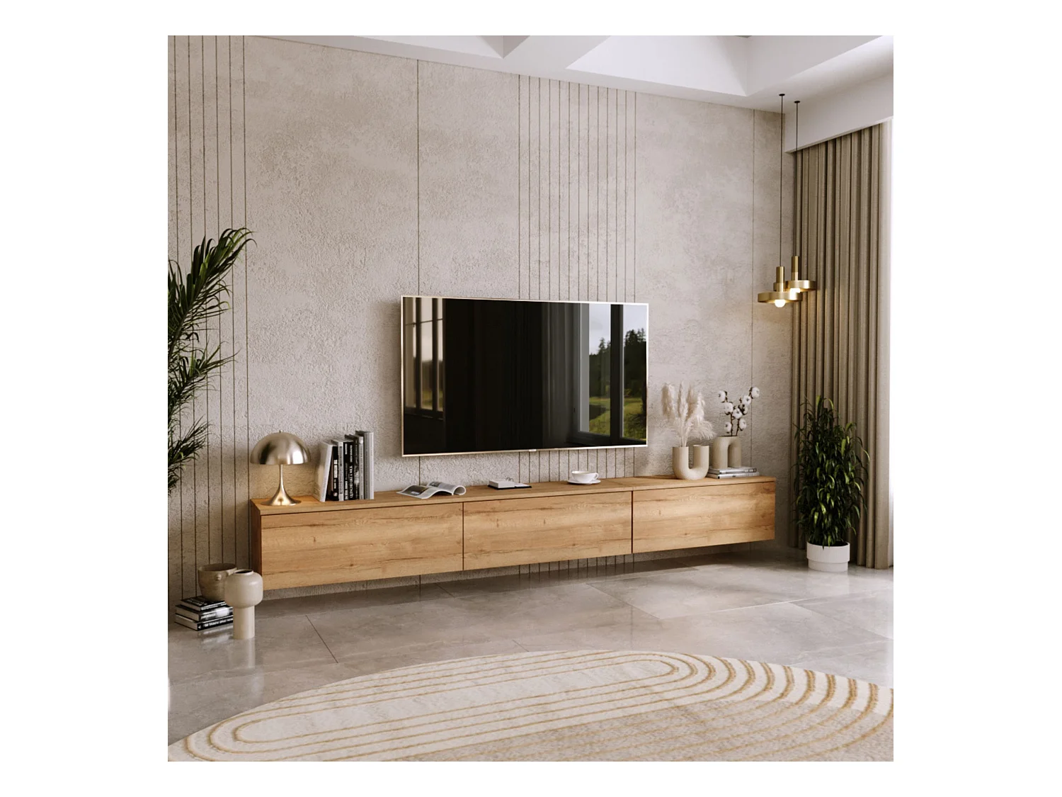 Mueble TV Roble Craft – Montaje Dual (Pared o Suelo) – 80x30x32 cm – Apertura TIP-ON – Estilo Moderno