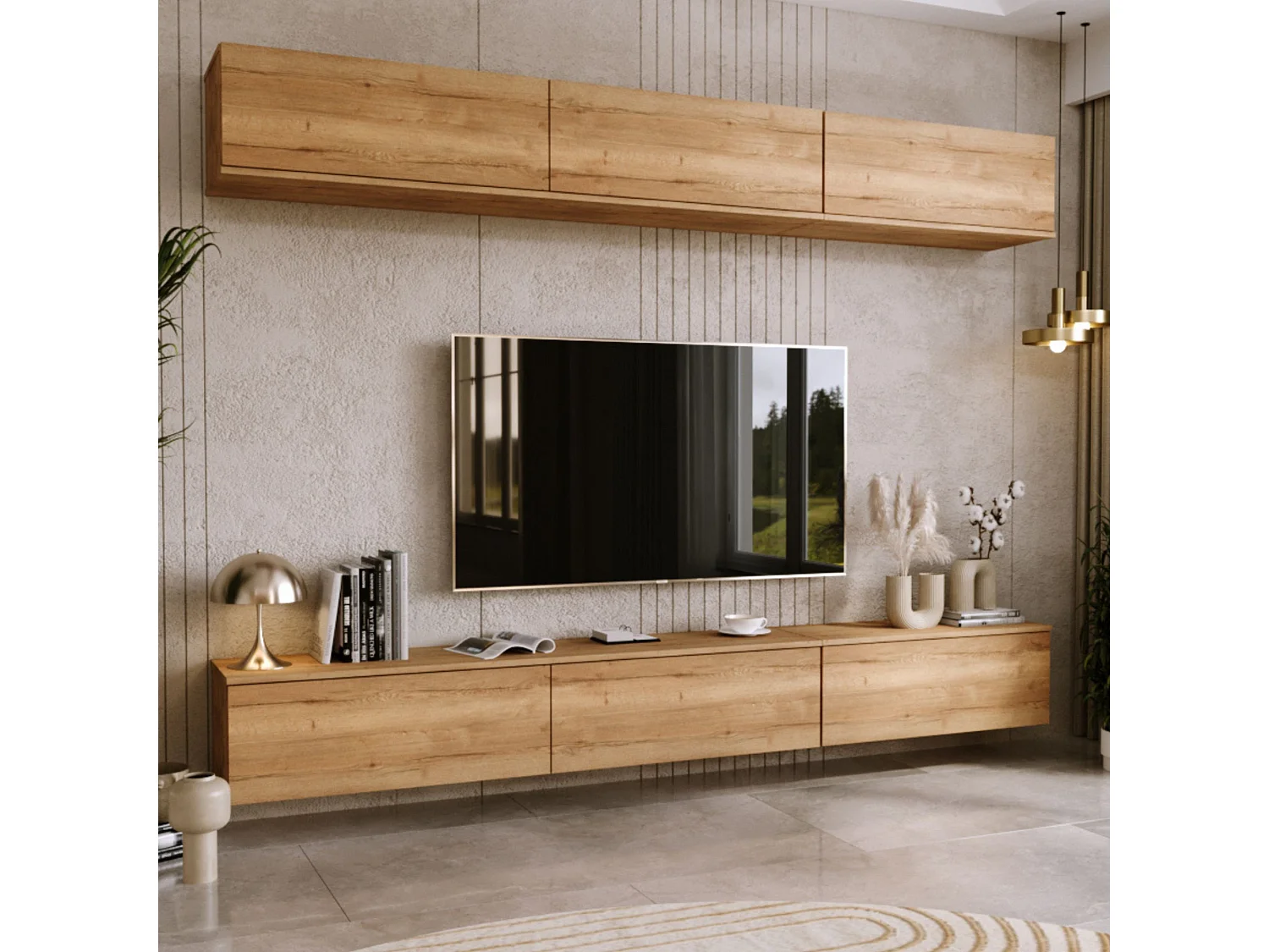 Mueble TV Roble Craft – Montaje Dual (Pared o Suelo) – 80x30x32 cm – Apertura TIP-ON – Estilo Moderno