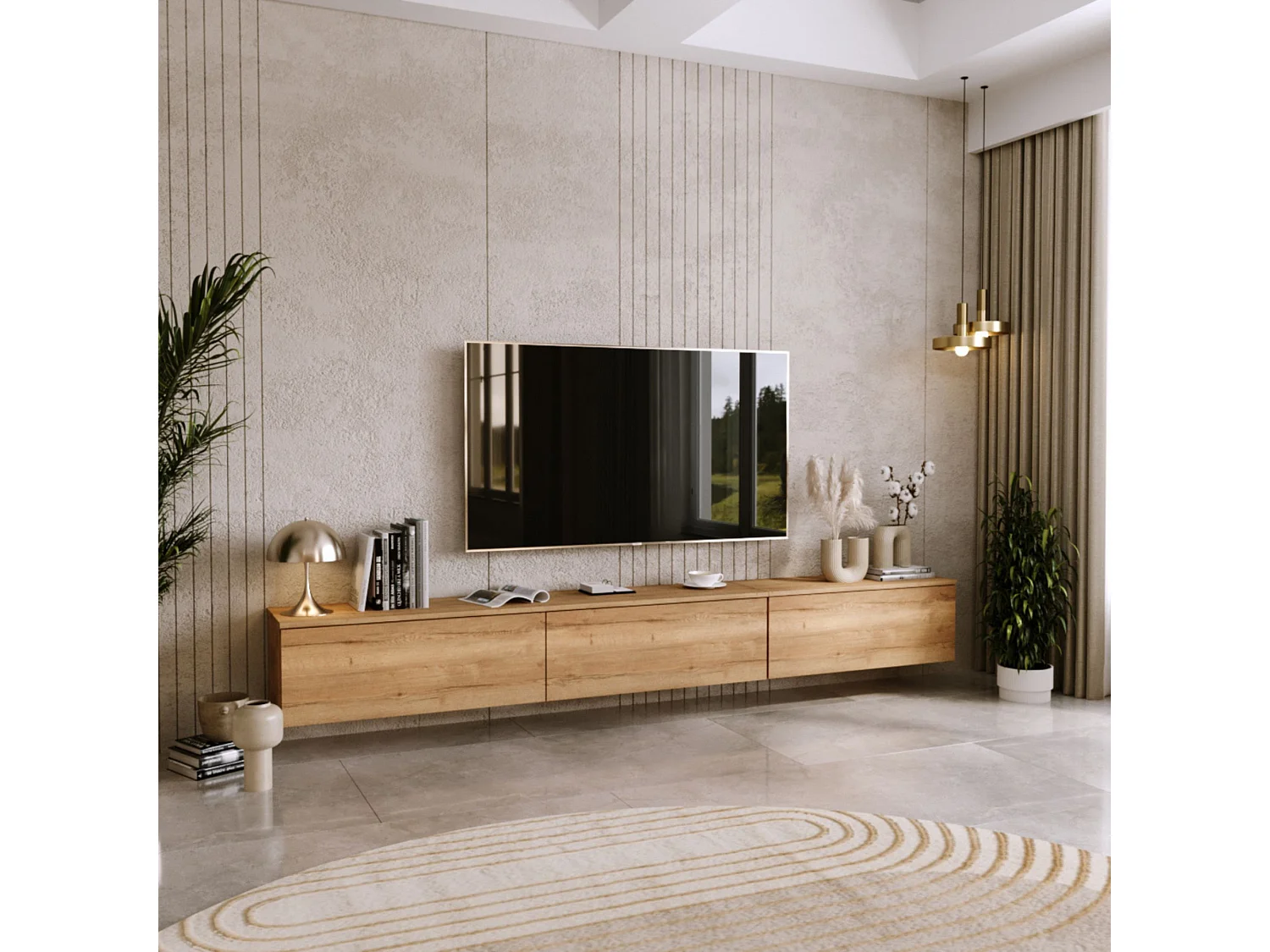 Mueble TV Roble Craft – Montaje Dual (Pared o Suelo) – 80x30x32 cm – Apertura TIP-ON – Estilo Moderno