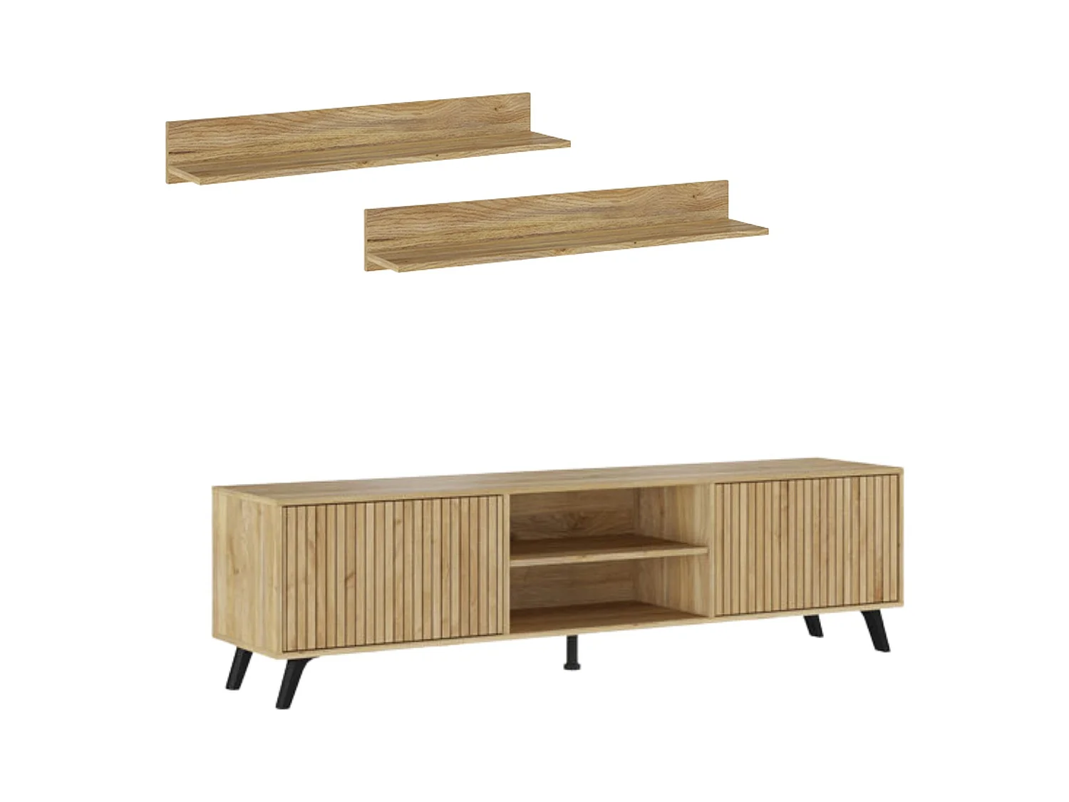 Mueble de TV  + 2 Estantes, 2 Compartimentos de Almacenamiento y 2 Puertas,Mauvella - Rayas, 49cm(Alto)x 180cm (Ancho) x 40cm (Fondo)