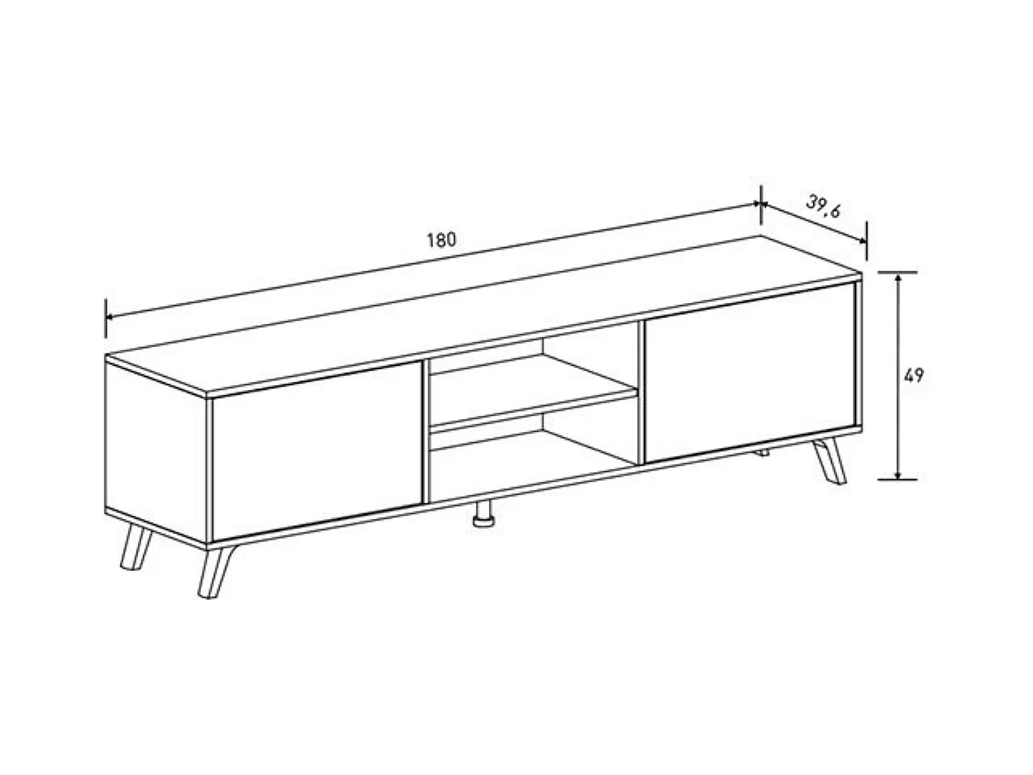Mueble de TV  + 2 Estantes, 2 Compartimentos de Almacenamiento y 2 Puertas,Mauvella - Rayas, 49cm(Alto)x 180cm (Ancho) x 40cm (Fondo)