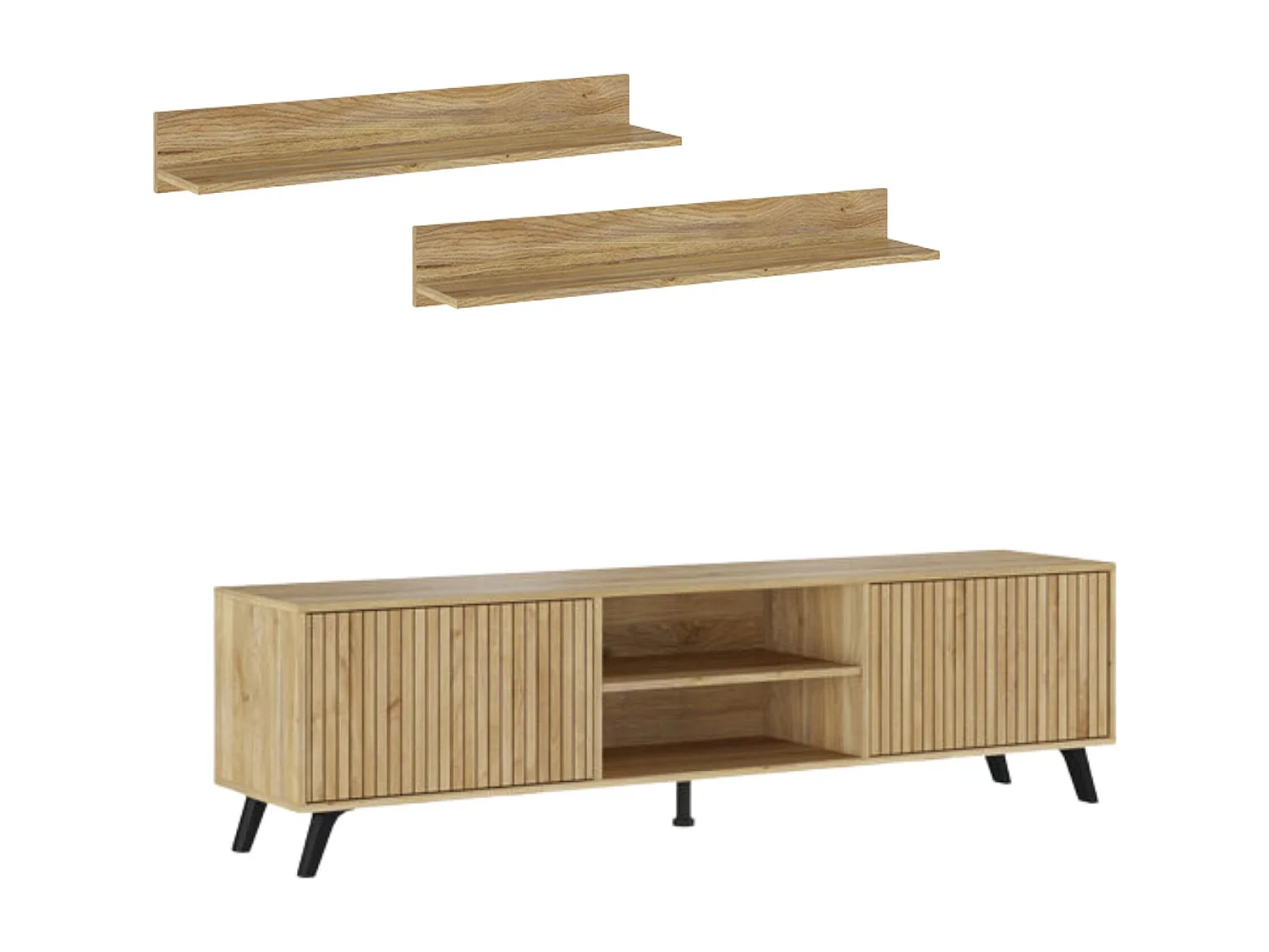 Mueble de TV  + 2 Estantes, 2 Compartimentos de Almacenamiento y 2 Puertas,Mauvella - Rayas, 49cm(Alto)x 180cm (Ancho) x 40cm (Fondo)