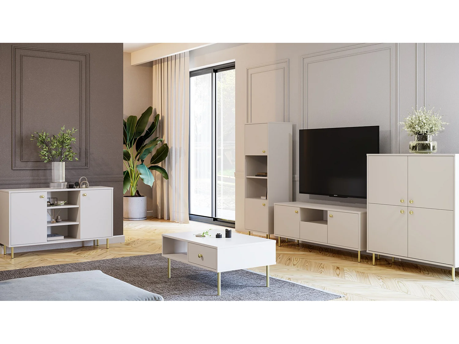 Mueble de TV 137x40x53 cm Color Cachemira con 2 Puertas y 1 Cajón – Diseño Funcional y Moderno, Amplio Almacenamiento para Salón