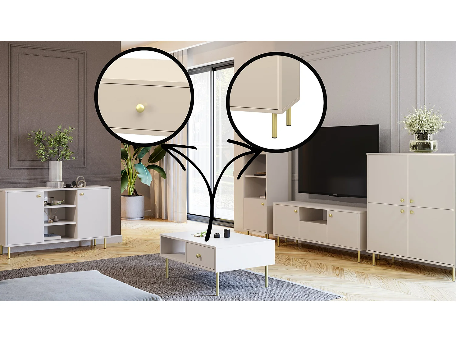 Mueble de TV 137x40x53 cm Color Cachemira con 2 Puertas y 1 Cajón – Diseño Funcional y Moderno, Amplio Almacenamiento para Salón