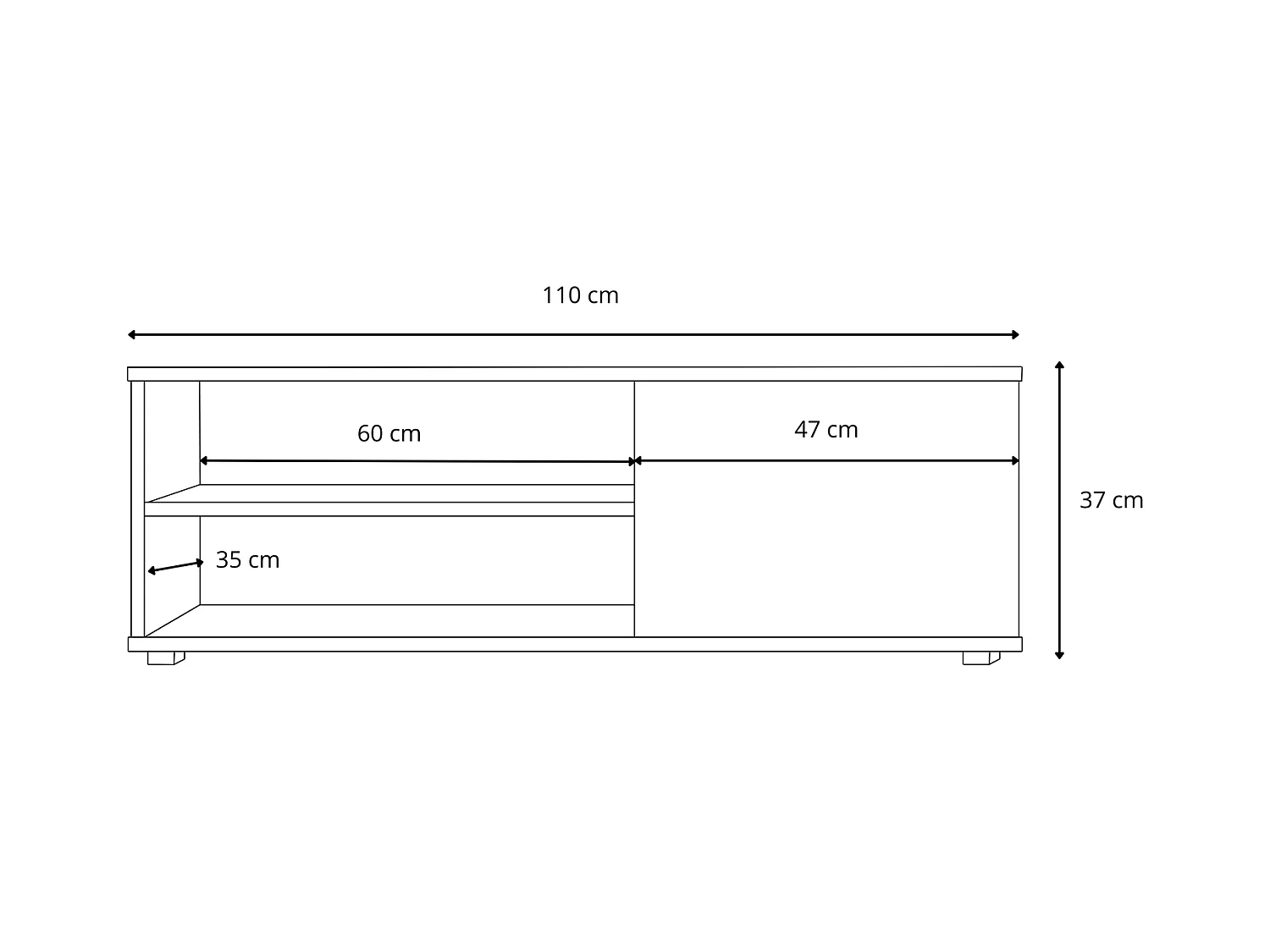 Mueble de TV Blanco 110 cm – 2 Estantes Abiertos y 1 Puerta – Diseño Compacto y Moderno