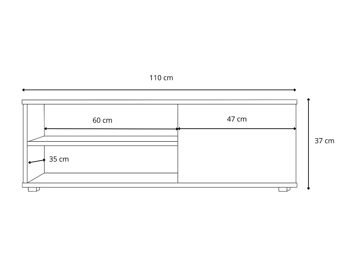 Mueble de TV Blanco 110 cm – 2 Estantes Abiertos y 1 Puerta – Diseño Compacto y Moderno