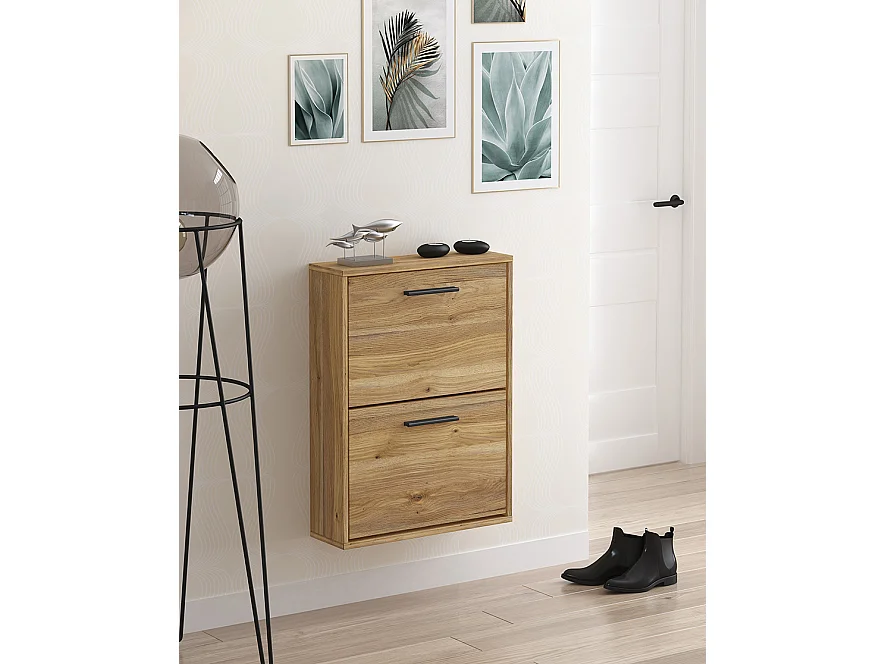 Meyvaser - Zapatero con 2 Puertas, Mueble para Zapatos Estrecho en Color Mauvella, Medidas: 73 cm (Alto) x 54 cm (Ancho) x 18 cm (Fondo)