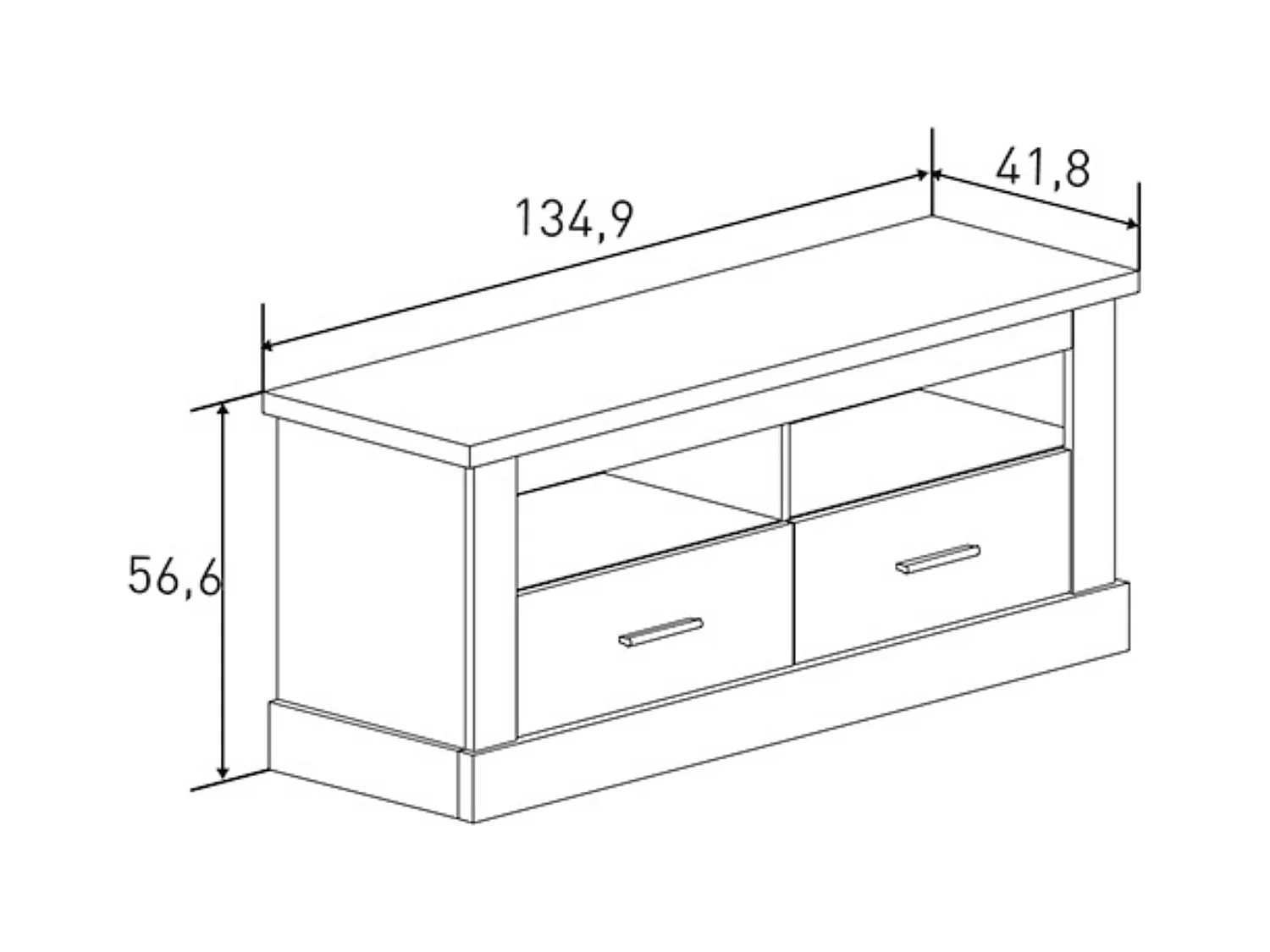 Mueble TV, Mueble de Salón Moderno, Mesa de televisión 2 Puertas y 2 Estantes, Acabado en Color Cañón, Patas de Madera,  135 cm Lar x 56,6 cm Al x 41,
