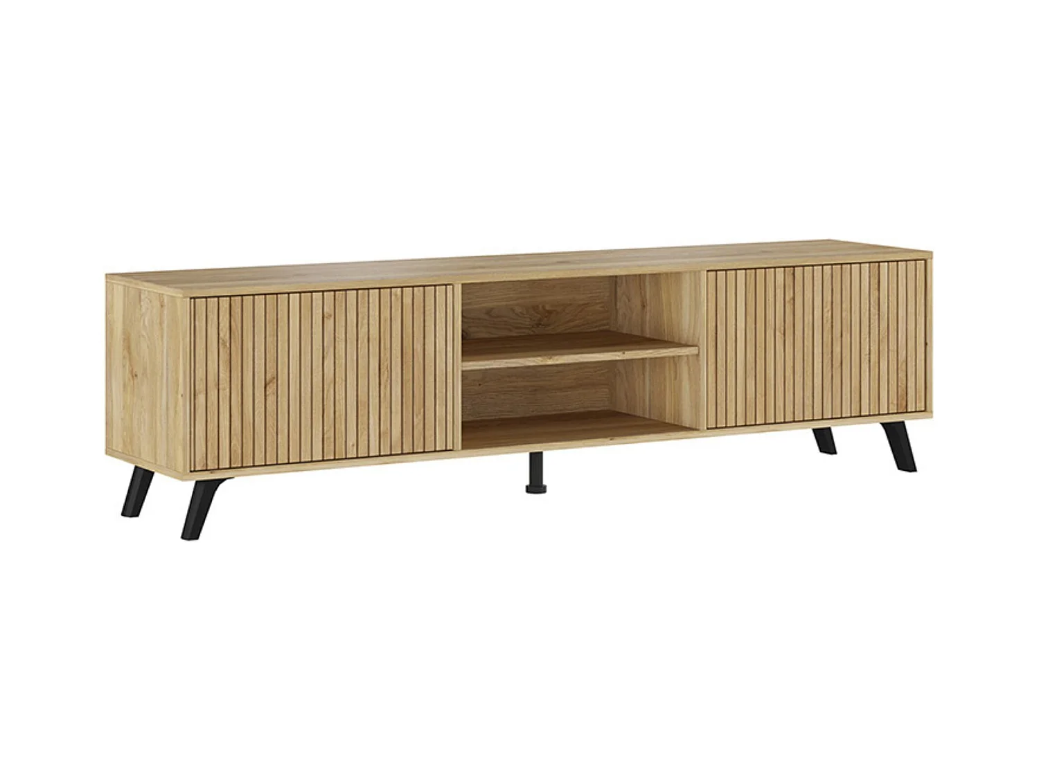 Mueble de TV de Diseño Nórdico, 2 Compartimentos de Almacenamiento y 2 Puertas, Mauvella - Rayas, 49cm (Alto)x 180cm (Ancho) x 40cm (Fondo) - Meyvaser