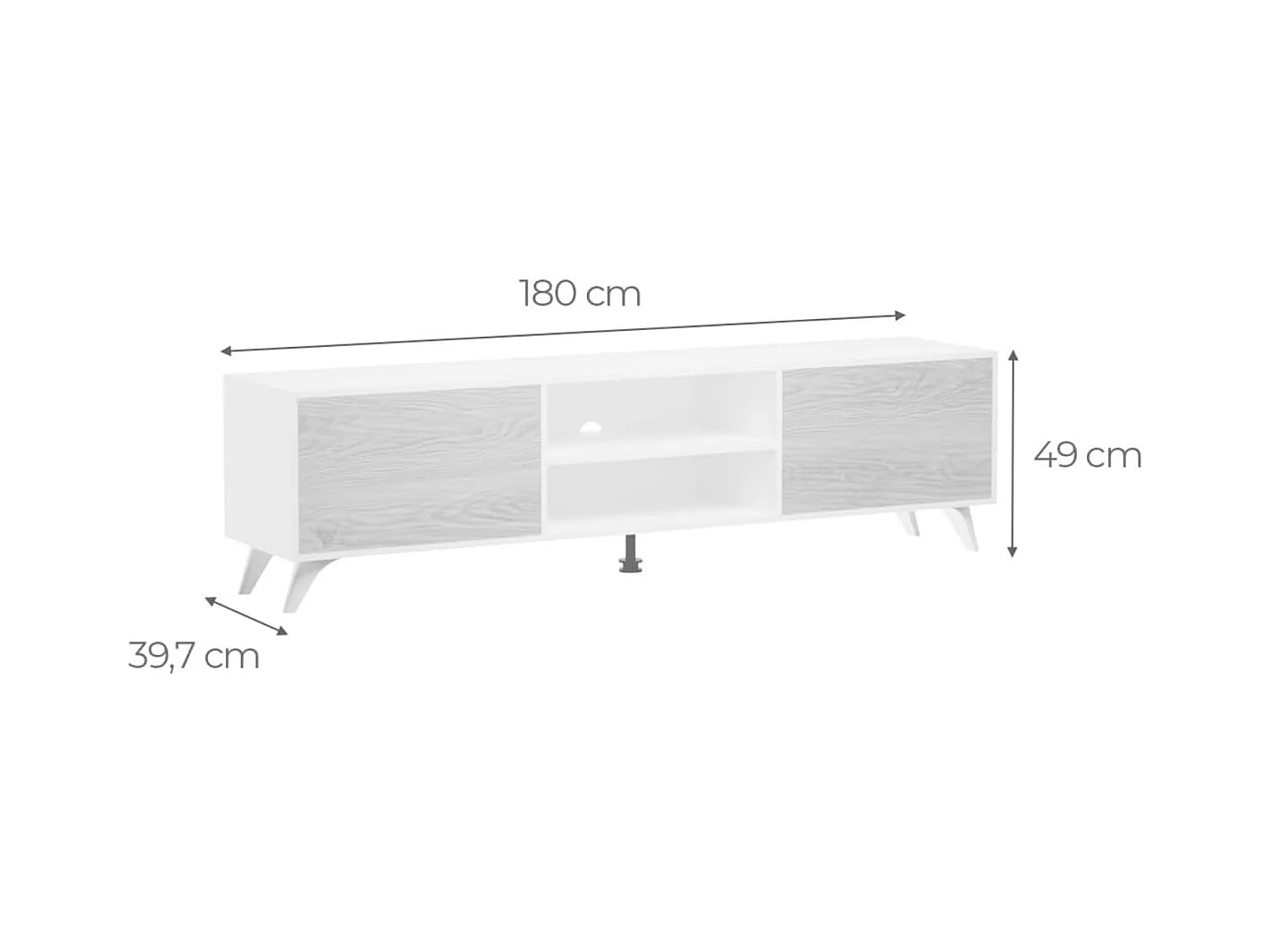 Mueble de TV de Diseño Nórdico, 2 Compartimentos de Almacenamiento y 2 Puertas, Mauvella - Rayas, 49cm (Alto)x 180cm (Ancho) x 40cm (Fondo) - Meyvaser
