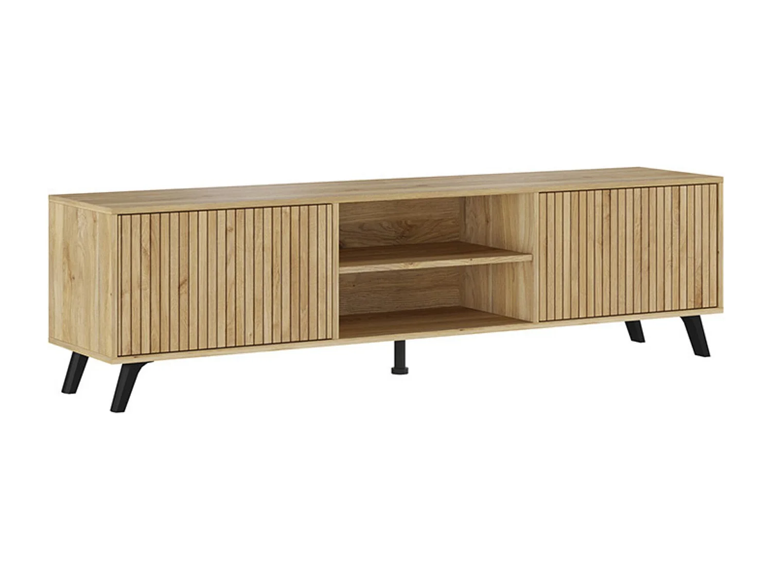 Mueble de TV de Diseño Nórdico, 2 Compartimentos de Almacenamiento y 2 Puertas, Mauvella - Rayas, 49cm (Alto)x 180cm (Ancho) x 40cm (Fondo) - Meyvaser