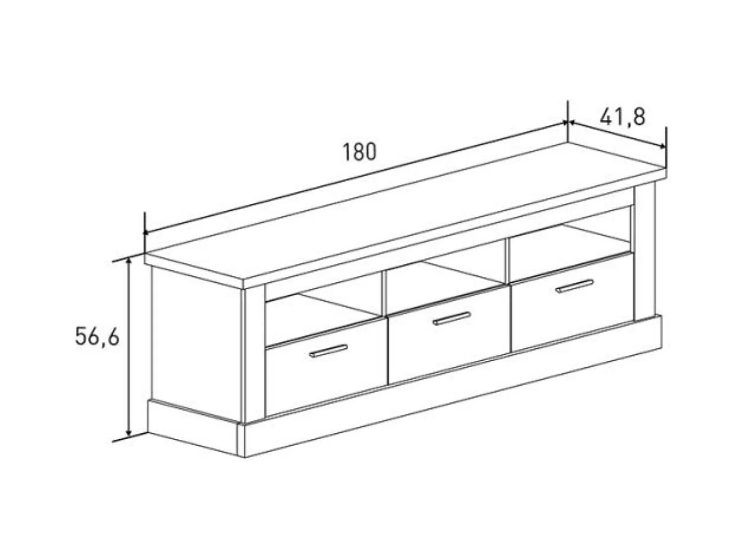 Mueble TV, Mueble de Salón Moderno, Mesa de televisión 3 Puertas y 3 Estantes, Acabado en Color Cañón, Patas de Madera,180 cm Lar x 56,6 cm Al x 41,8