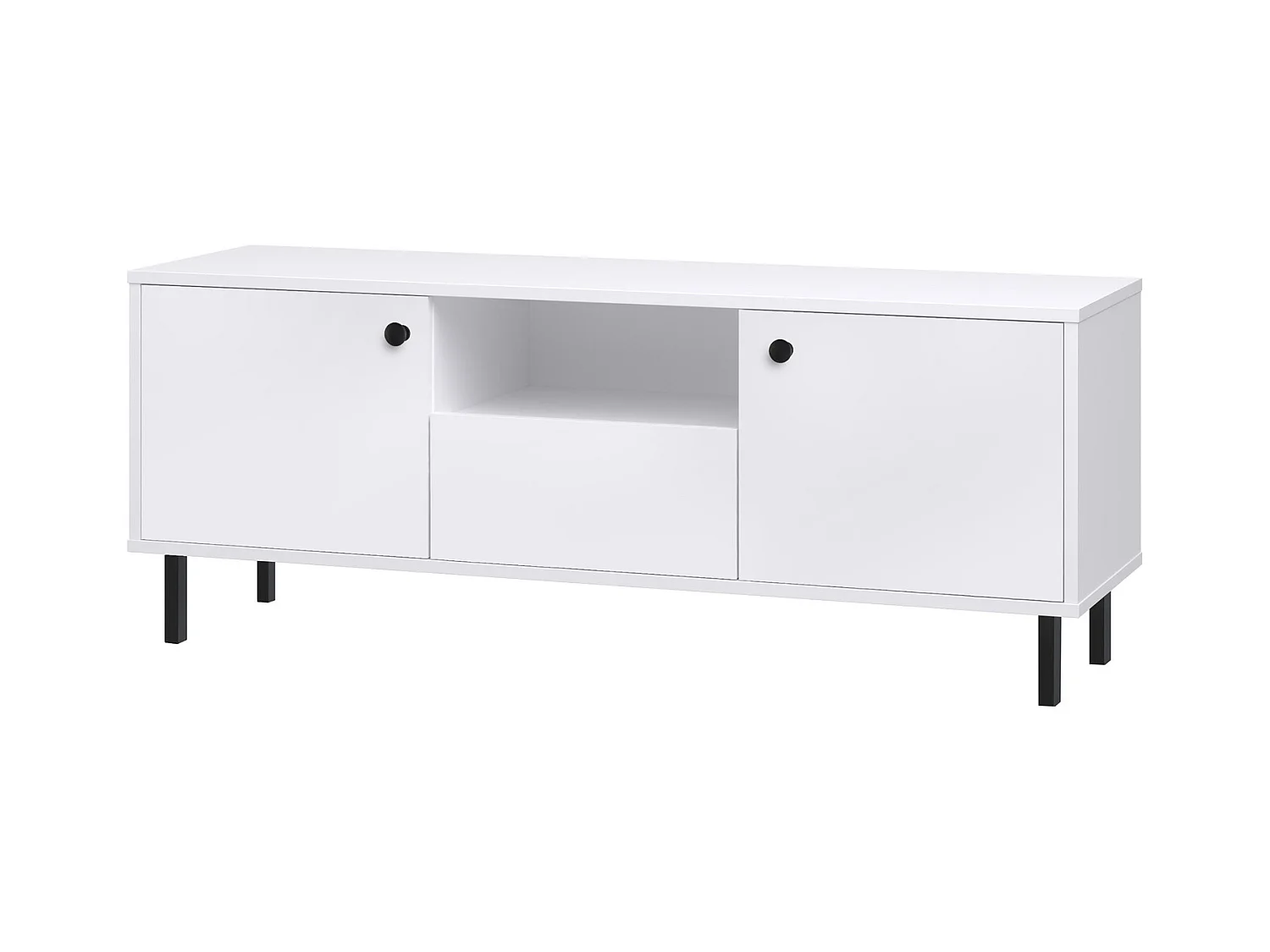 Mueble de TV 137x40x53 cm Color Blanco con 2 Puertas y 1 Cajón – Diseño Funcional y Moderno, Amplio Almacenamiento para Salón