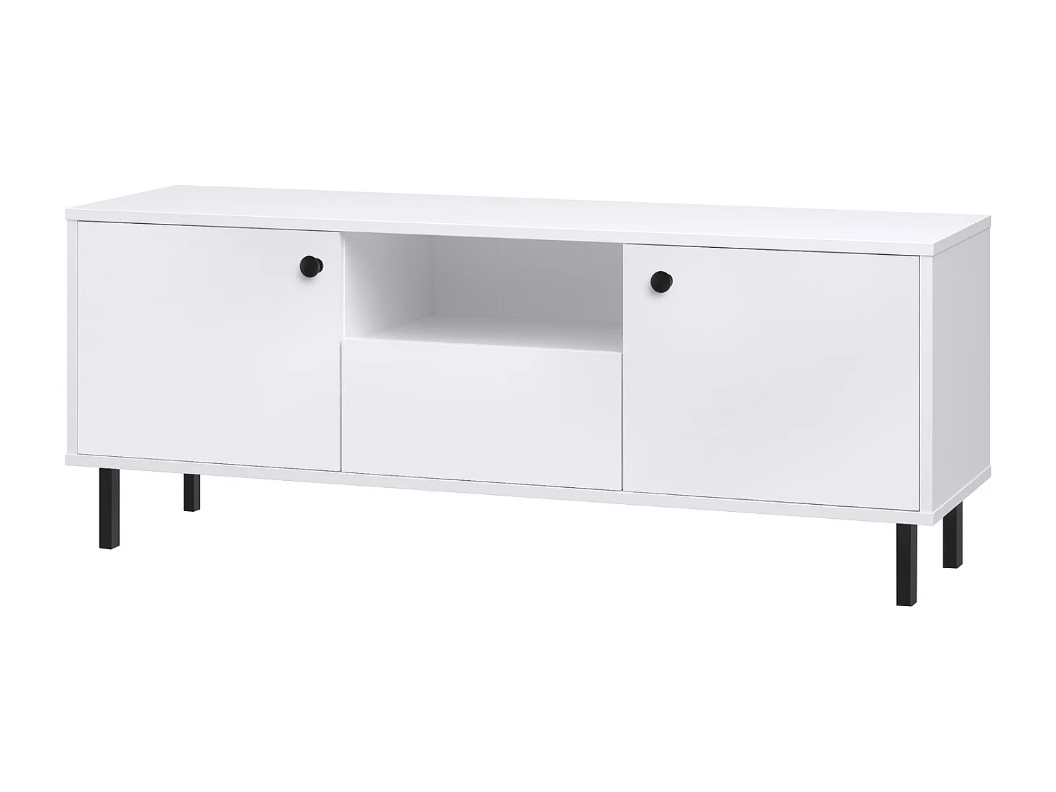 Mueble de TV 137x40x53 cm Color Blanco con 2 Puertas y 1 Cajón – Diseño Funcional y Moderno, Amplio Almacenamiento para Salón