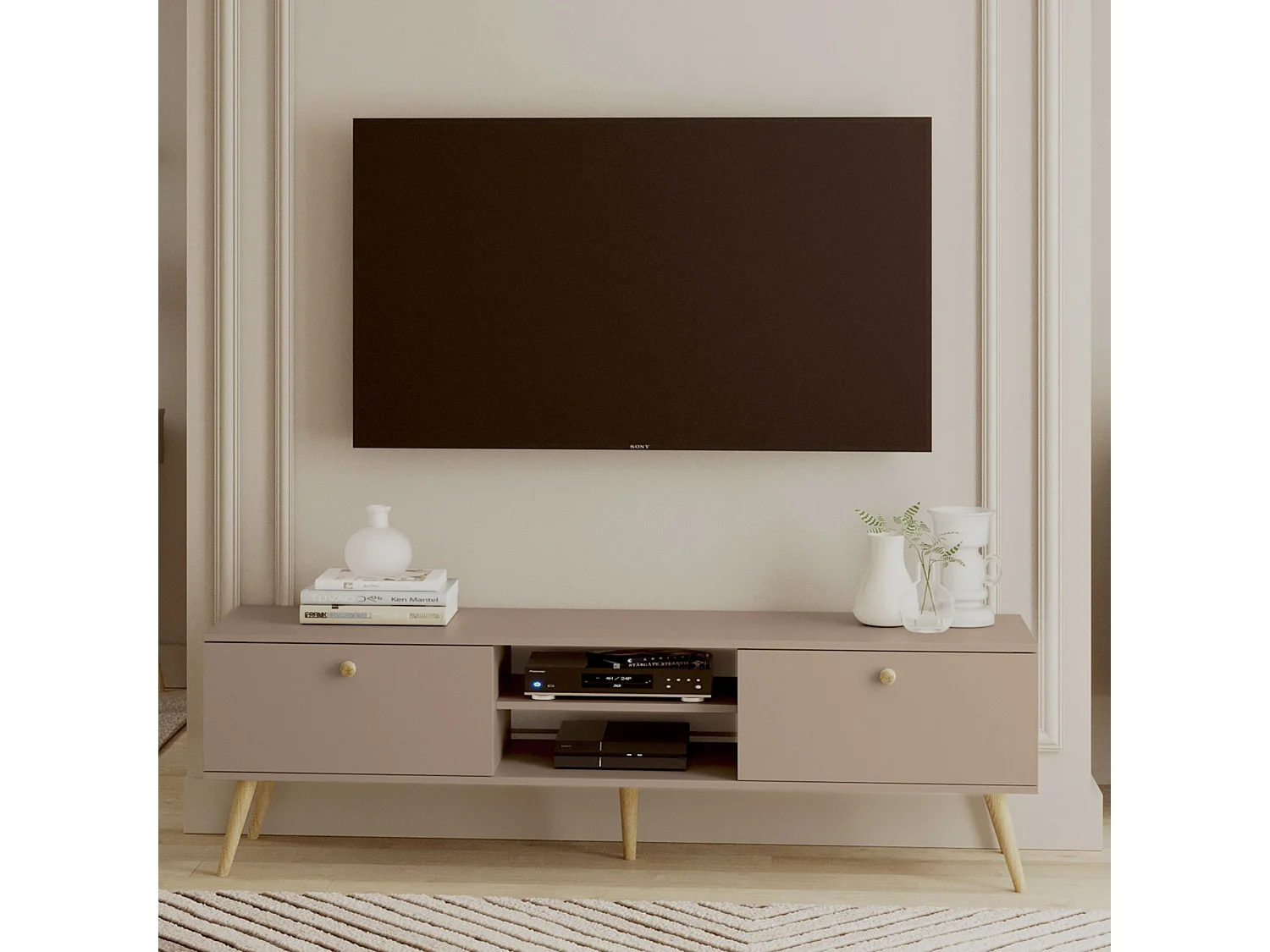 Mueble de Televisión Estilo Nórdico – Color Macchiato, 170x50x41 cm – Funcional y Elegante