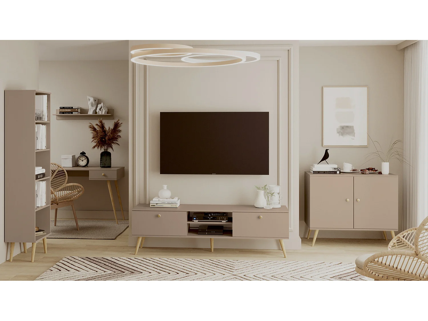 Mueble de Televisión Estilo Nórdico – Color Macchiato, 170x50x41 cm – Funcional y Elegante